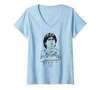 Femme Diego Maradona Design rétro autographe T-Shirt avec Col en V