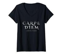 Femme Diem Carpe Citations latines inspirantes Seize Day T-Shirt avec Col en V
