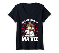 Femme Dieu A Le Contrôle De Ma Vie Jésus Agneau Cœur T-Shirt avec Col en V