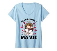 Femme Dieu A Le Contrôle De Ma Vie Jésus Agneau Cœur T-Shirt avec Col en V
