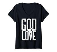 Femme Dieu Aime la Foi catholique T-Shirt avec Col en V