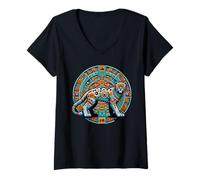 Femme Dieu aztèque Tezcatlipoca et histoire maya ancienne léopard T-Shirt avec Col en V