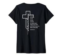 Femme DIEU BÉNISSE LA BIBLE, BÉNÉDICTION D'UNE FAMILLE AMÉRICAINE, ILLUSTRATION AU DOS T-Shirt avec Col en V