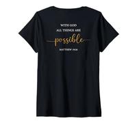 Femme DIEU BÉNISSE LA BIBLE, BÉNÉDICTION D'UNE FAMILLE AMÉRICAINE, ILLUSTRATION AU DOS T-Shirt avec Col en V