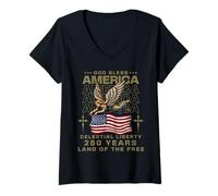 Femme Dieu bénisse l'Amérique, 250e Anniversaire de la liberté céleste et Patriotique T-Shirt avec Col en V