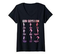 Femme Dieu Dit Que Je suis Assez Forte, Unique, choisie, courageuse et aimée T-Shirt avec Col en V