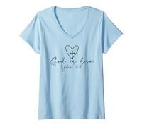 Femme Dieu est Amour Les Hommes et Les Femmes chrétiens Aiment Les chrétiens Joie Espoir T-Shirt avec Col en V