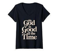 Femme Dieu est Bon Tout Le Temps Design T-Shirt avec Col en V