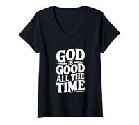 Femme Dieu est Bon Tout Le Temps, la Foi est Une Source d'inspiration T-Shirt avec Col en V