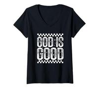 Femme Dieu est Bon Tout Le Temps Ministre Religieux chrétien rétro T-Shirt avec Col en V