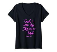 Femme Dieu est dans sa Femme chrétienne Verset biblique Écriture Prier T-Shirt avec Col en V