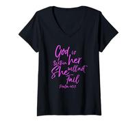 Femme Dieu est dans sa Femme chrétienne Verset biblique Écriture Prier T-Shirt avec Col en V
