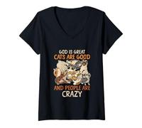 Femme Dieu est Grand : Les Chats sont Bons et Les Gens sont Fous T-Shirt avec Col en V