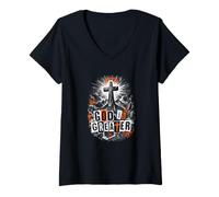 Femme Dieu est la Plus Grande Force de Foi croisée chrétienne T-Shirt avec Col en V