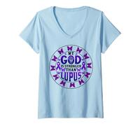 Femme Dieu est Plus Fort Que Le Lupus ! SLE Lupus Guerrier Lupus T-Shirt avec Col en V