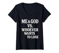 Femme Dieu et Moi Contre celui Qui Veut Perdre T-Shirt avec Col en V