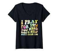 Femme Dieu Je Prie pour toi Jésus rétro chrétien T-Shirt avec Col en V