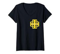 Femme Dieu Le Veut - Croix de Jérusalem - Deus Vult T-Shirt avec Col en V