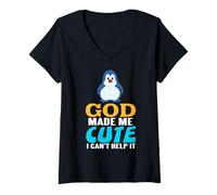 Femme Dieu M’a Fait Mignon Je NY Peux Rien Pingouin Humor T-Shirt avec Col en V