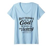 Femme Dieu merci Corinthiens Verse de la Bible Foi Écriture Prière T-Shirt avec Col en V