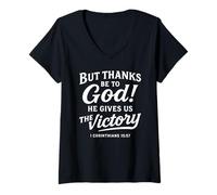 Femme Dieu merci Corinthiens Verse de la Bible Foi Écriture Prière T-Shirt avec Col en V