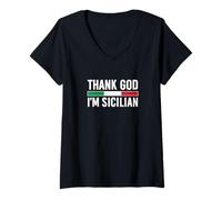 Femme Dieu Merci, Je suis sicilien T-Shirt avec Col en V