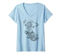 Femme Dieu Singe Hindou Hanuman T-Shirt avec Col en V