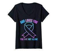 Femme Dieu t'aime, tu n'es Pas Seul, Jésus survis à tes pensées suicidaires T-Shirt avec Col en V