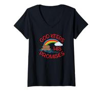 Femme Dieu Tient Ses promesses Mignons Religieux Noahs Arche T-Shirt avec Col en V