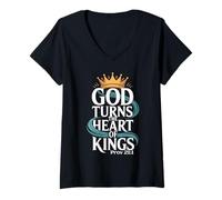 Femme Dieu transforme Le cœur des Rois (Prov 21:1) T-Shirt avec Col en V