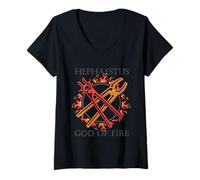 Femme Dieux d'Olymp ou Héphaïstos Dieu du feu ou Dieu Grec Ancien T-Shirt avec Col en V