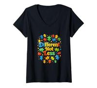 Femme Différent Pas Moins | Puzzle coloré de Sensibilisation à l'Autisme T-Shirt avec Col en V