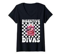 Femme Digestive Divas Gastroentérologie Infirmière Endoscopie Infirmière Fille T-Shirt avec Col en V