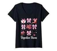 Femme Digestive Divas Gastroentérologie Infirmière Endoscopie Infirmière Fille T-Shirt avec Col en V