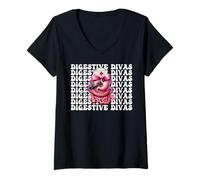 Femme Digestive Divas Gastroentérologie Infirmière Endoscopie Infirmière Fille T-Shirt avec Col en V