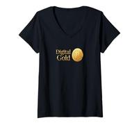 Femme Digital Gold sécurisé Valeur de Magasin Rare Bitcoin à Long Terme T-Shirt avec Col en V