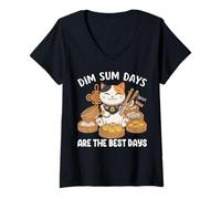 Femme Dim Sum Days Raviolis pour Chat T-Shirt avec Col en V