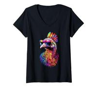 Femme Dinde Poulet Oiseau Dindons Faisan Dinde T-Shirt avec Col en V