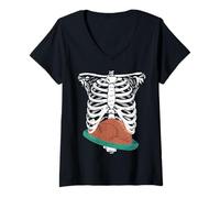 Femme Dinde Thanksgiving dans la radiographie Squelette de Cage Thoracique T-Shirt avec Col en V