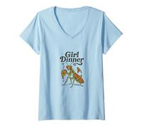Femme Dîner de Fille en Train de Prier et de mante T-Shirt avec Col en V