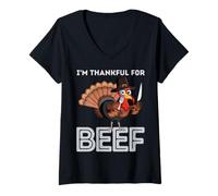 Femme Dîner de Thanksgiving Lover Funny I'm Thankful for Beef T-Shirt avec Col en V