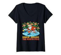 Femme Dinkin Around The North Pole Funny Santa Pickleball T-Shirt avec Col en V