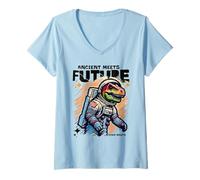 Femme Dino Astronaut Ancient Rex Future Fusion Art Space Explorer T-Shirt avec Col en V