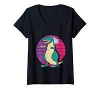 Femme Dino Bride Veil Cocktail Celebration Humour Bachelorette T-Shirt avec Col en V