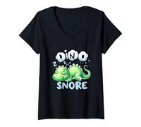 Femme Dino Snore Pyjama Dinosaure endormi Fête Coucher T-Shirt avec Col en V