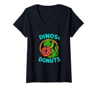 Femme Dinos et Beignets Mignons et drôles T-Shirt avec Col en V