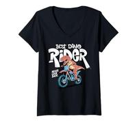 Femme Dinosaur T Rex Riding a Bike Motocross Dino Rider T-Shirt avec Col en V