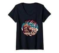 Femme Dinosaure au Colisée Romain à Rome T-Shirt avec Col en V