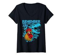 Femme Dinosaure de Poulet drôle, rappelez-Vous Qui Vous êtes T-Shirt avec Col en V