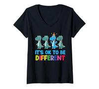 Femme Dinosaure de Sensibilisation à l'Autisme pour garçons « It is Ok to Be Different » T-Shirt avec Col en V